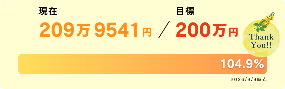 寄付進捗グラフ画像。寄付額は209万9541円